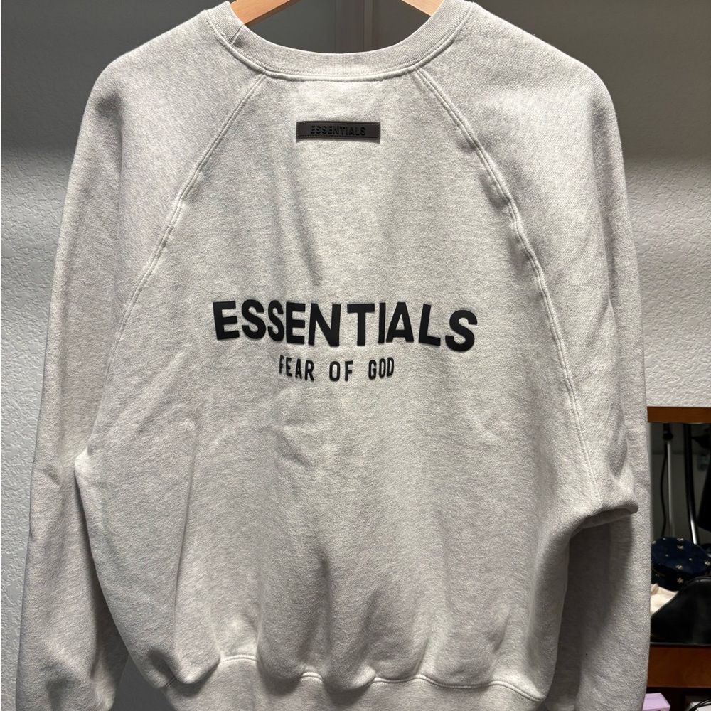Fear of God Essentials Crewneck Sweatshirt - Light Gray with Black Logo
